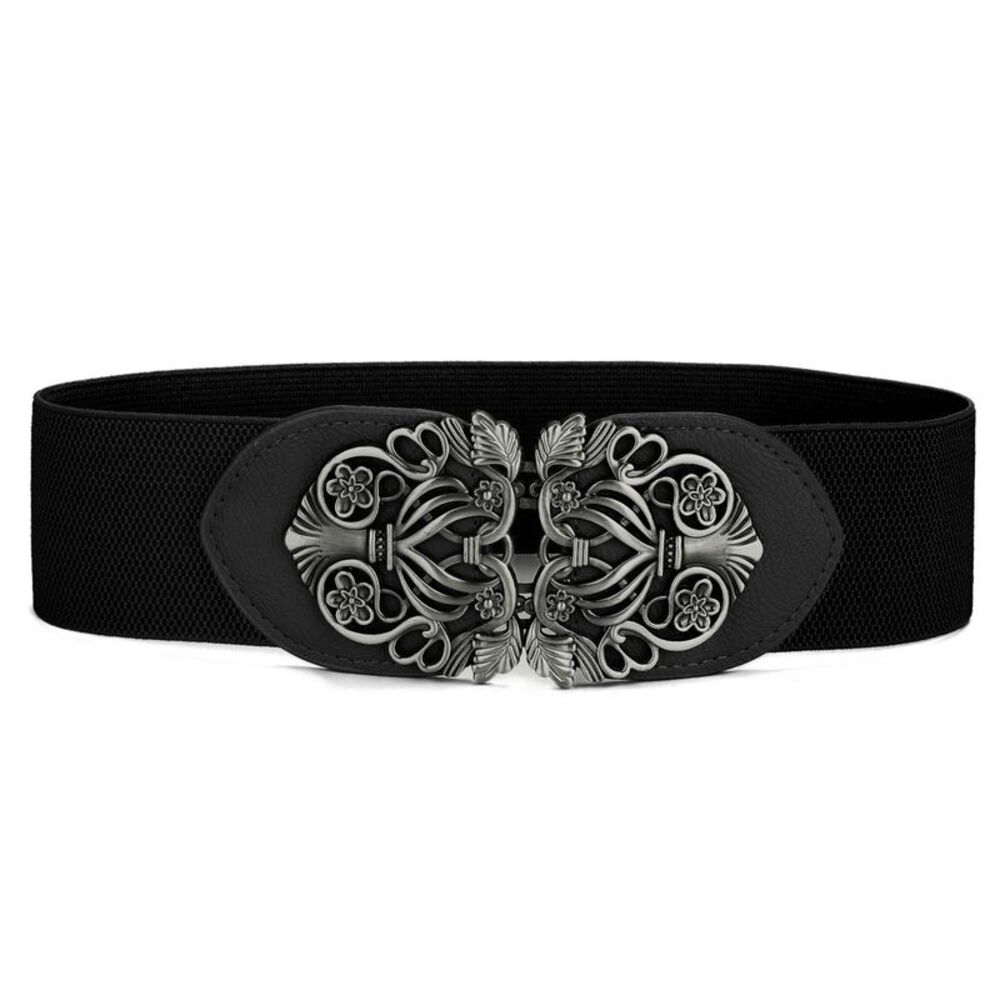 Knot Woven Metal Interlocking Buckle Elastic Waist Cinch Belt Band Foral Buckle